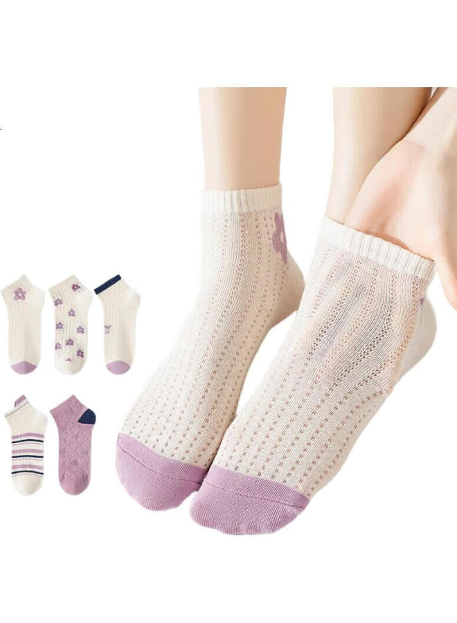 Your Sun Yiershuang [Antibacterial And Odor-Resistant] Women'S Socks, Summer Mesh Socks, Sweat-Absorbing, Casual, Versatile Sports Short Socks, 5 Pairs - Image 2