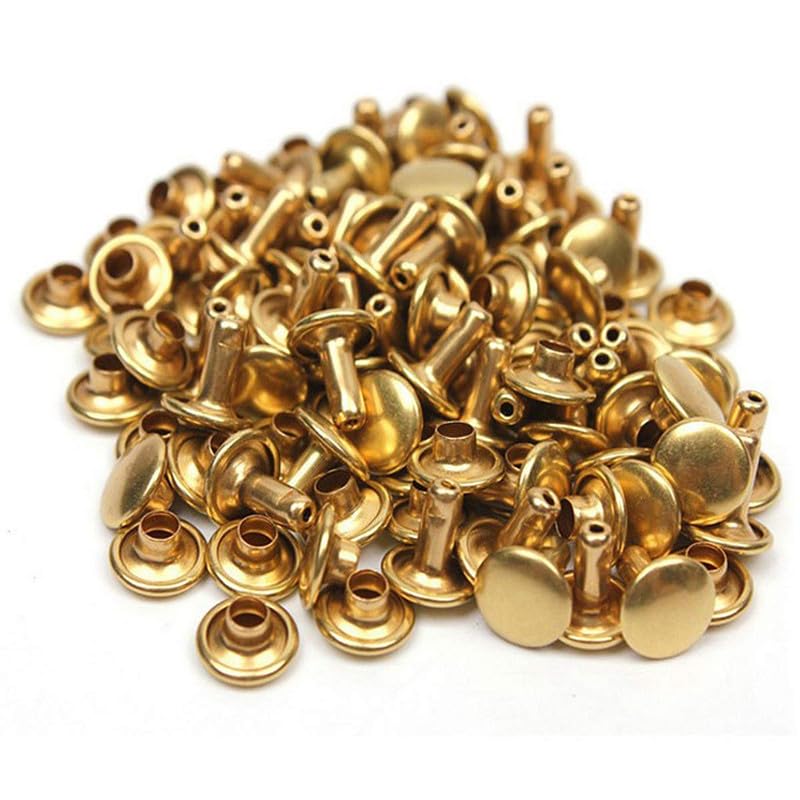 Nimida ® Double Cap Rivets | Brass | Small Size-5 mm | Golden | for DIY Leather Craft | Pack of 100 Pairs - Image 5