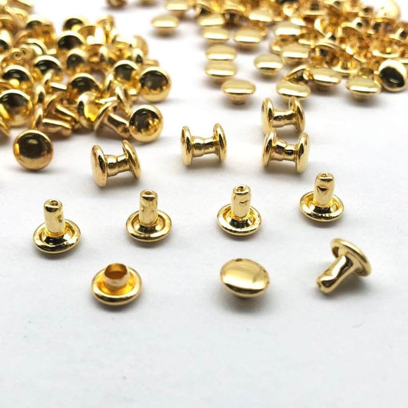 Nimida ® Double Cap Rivets | Brass | Small Size-5 mm | Golden | for DIY Leather Craft | Pack of 100 Pairs - Image 2