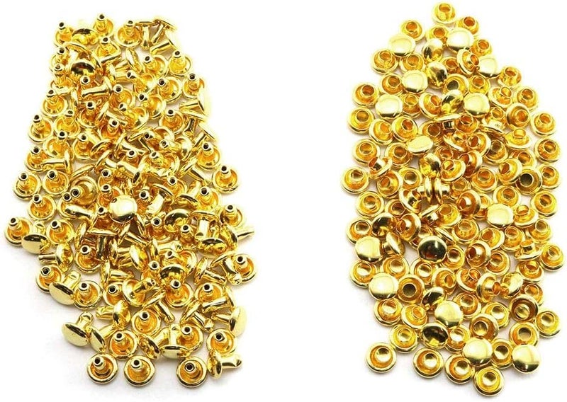 Nimida ® Double Cap Rivets | Brass | Small Size-5 mm | Golden | for DIY Leather Craft | Pack of 100 Pairs - Image 1