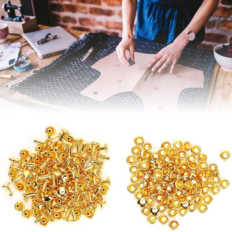 Nimida ® Double Cap Rivets | Brass | Small Size-5 mm | Golden | for DIY Leather Craft | Pack of 100 Pairs - Image 4