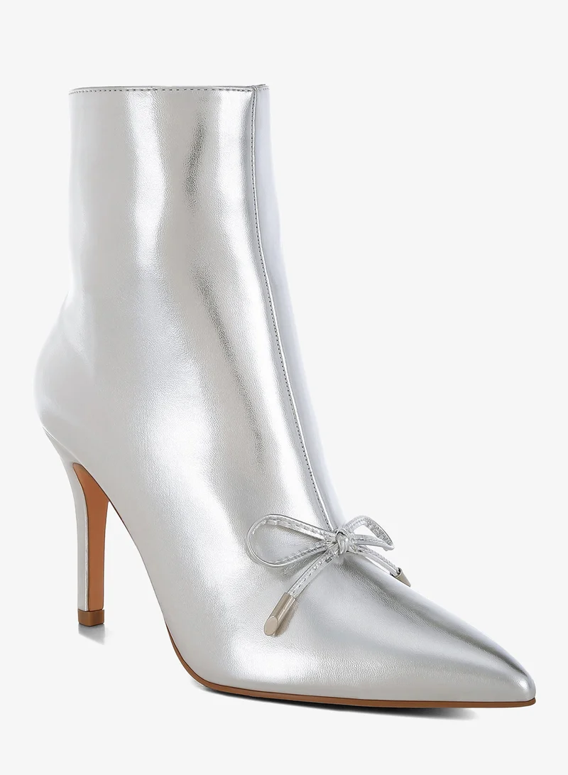 London Rag London Rag Women's Bow Detail Metallic High Ankle Boots in Silver