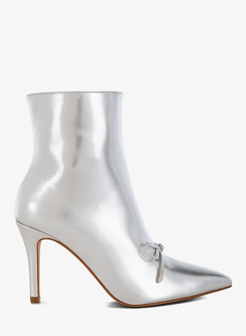 London Rag London Rag Women's Bow Detail Metallic High Ankle Boots in Silver