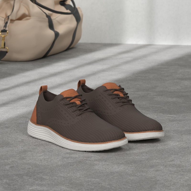 VILOCY Men's Dress Sneakers Oxfords Casual Business Shoes Lace Up Lightweight Walking Knit Mesh Fashion Sneakers Brown, EU45 - Image 2