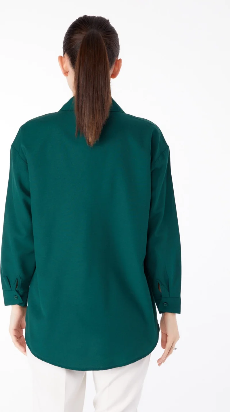 Tofisa Plain Shirt Collar Women's Green Stone Detailed Shirt - 13194