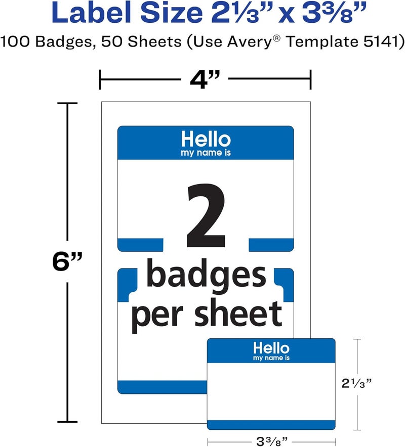 AVERY Hello My Name is Name Tags, White with Blue Border, 100 Removable Name Badges (05141) - Image 3