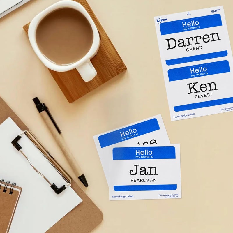 AVERY Hello My Name is Name Tags, White with Blue Border, 100 Removable Name Badges (05141) - Image 4