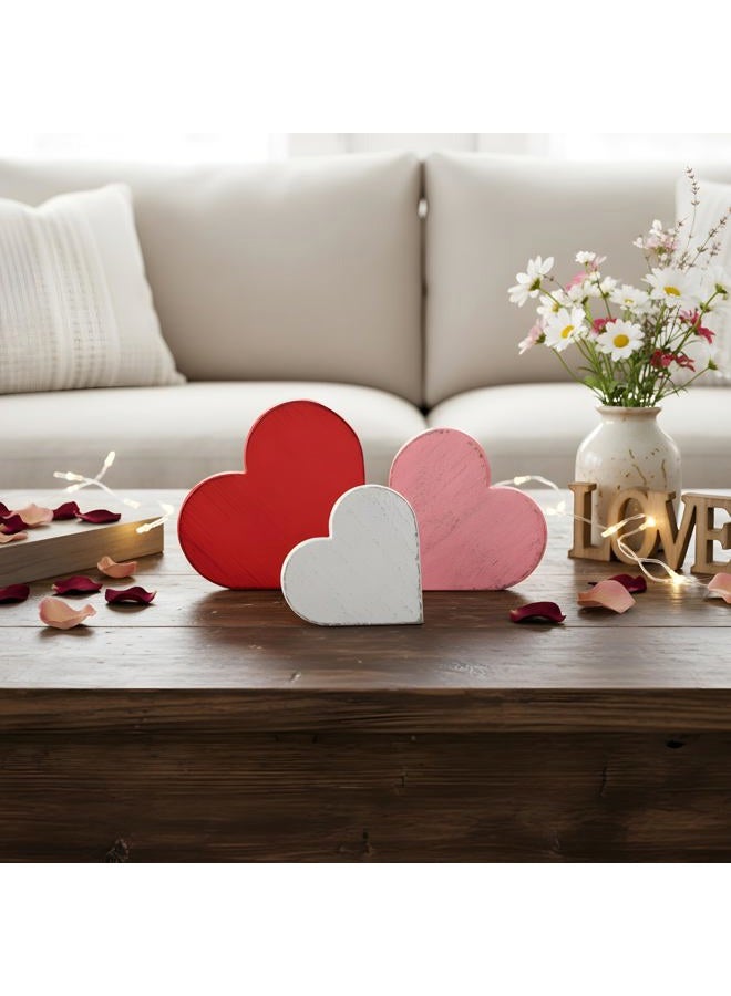 Rmeosye Valentine's Day Wooden Heart Decorations, 3pcs Red, Pink & White Distressed Farmhouse Hearts, Rustic Valentine's Tabletop Decor for Home, Tiered Tray, Mantel, Fireplace, Shelf, or Office - Image 5