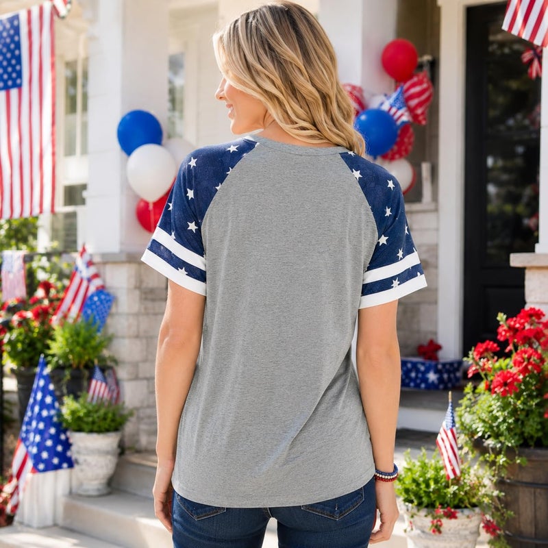 RETSUGO Women's American Flag Shirts Tee 4th of July T Shirts Patriotic Short Sleeve Star Stripes USA Tee Tops - Image 4