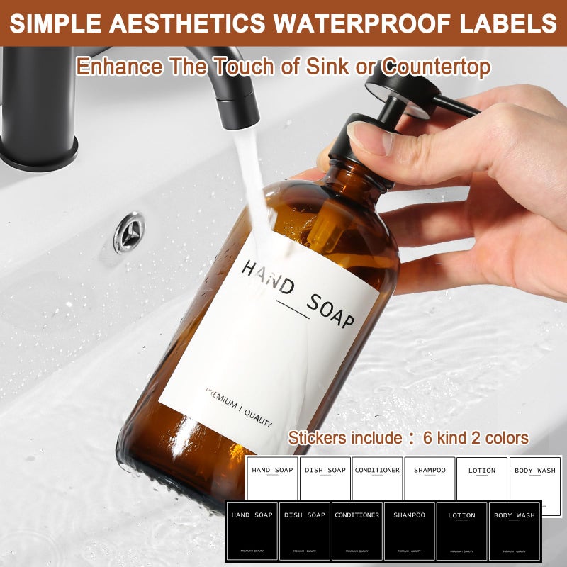 RYTOXILO Hand Soap Dispenser for Bathroom 2 Pack, Amber Glass Soap Dispenser with Stainless Steel Pump, 16.9 Fl oz Hand and Dish Soap Dispensers Set Kitchen, Modern Brown Soap Lotion Dispensers Bottle - Image 4