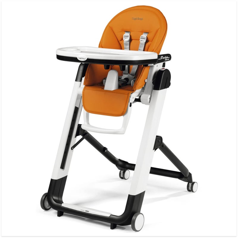 Peg Perego Peg Perego Siesta Grow With Baby Folding High Chair Recliner Height Adjustable Quick Clean Easy Push Wheels For Babies Toddlers Made in Italy Arancia Orange