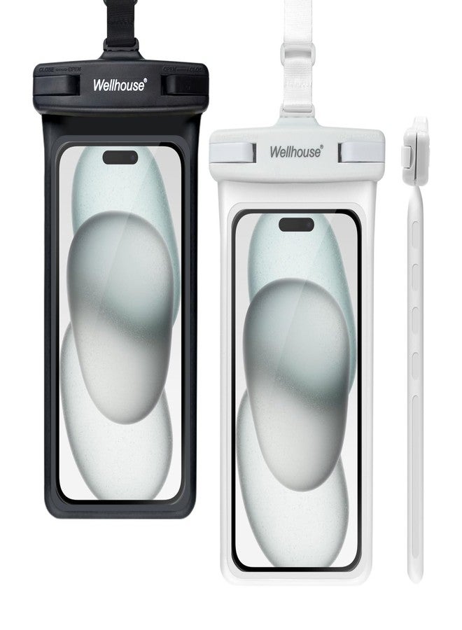 wellhouse Waterproof Phone Pouch, Waterproof Phone Case for iPhone 16 15 14 13 12 Pro Max XS Samsung, IPX8 3D Cellphone Dry Bag Beach Essentials (2 Pack - Black & White7.0, 7 inch) - Image 1