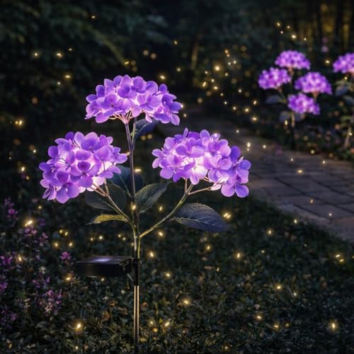 hardoll Plastic Solar Decorative Light Hydrangea Flower Shaped RGB Color LED Lamp For Waterproof Outdoor Home Garden Yard(Lavender Color-Pack Of 1) - Image 1