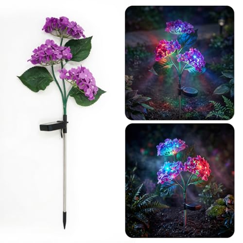 hardoll Plastic Solar Decorative Light Hydrangea Flower Shaped RGB Color LED Lamp For Waterproof Outdoor Home Garden Yard(Lavender Color-Pack Of 1) - Image 2