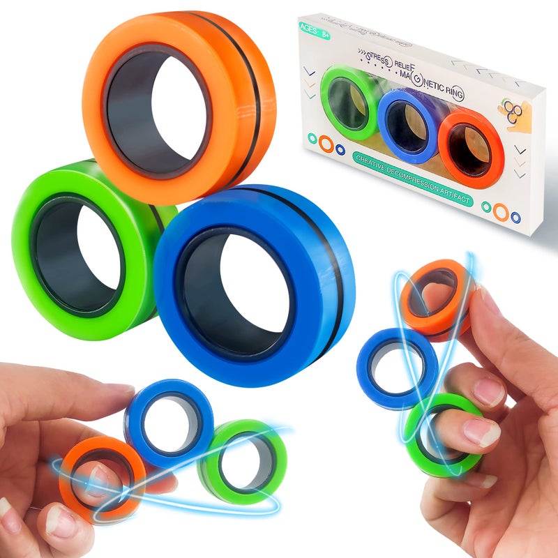 Dermasy Magnetic Rings Fidget Toy 3 PCS Set Novelty Fidget Toys for Stress and Anxiety Relief Great Gift for Teens Kids Adults with OCD ADHD Autistc 3Pcs Multicolor New - Image 4