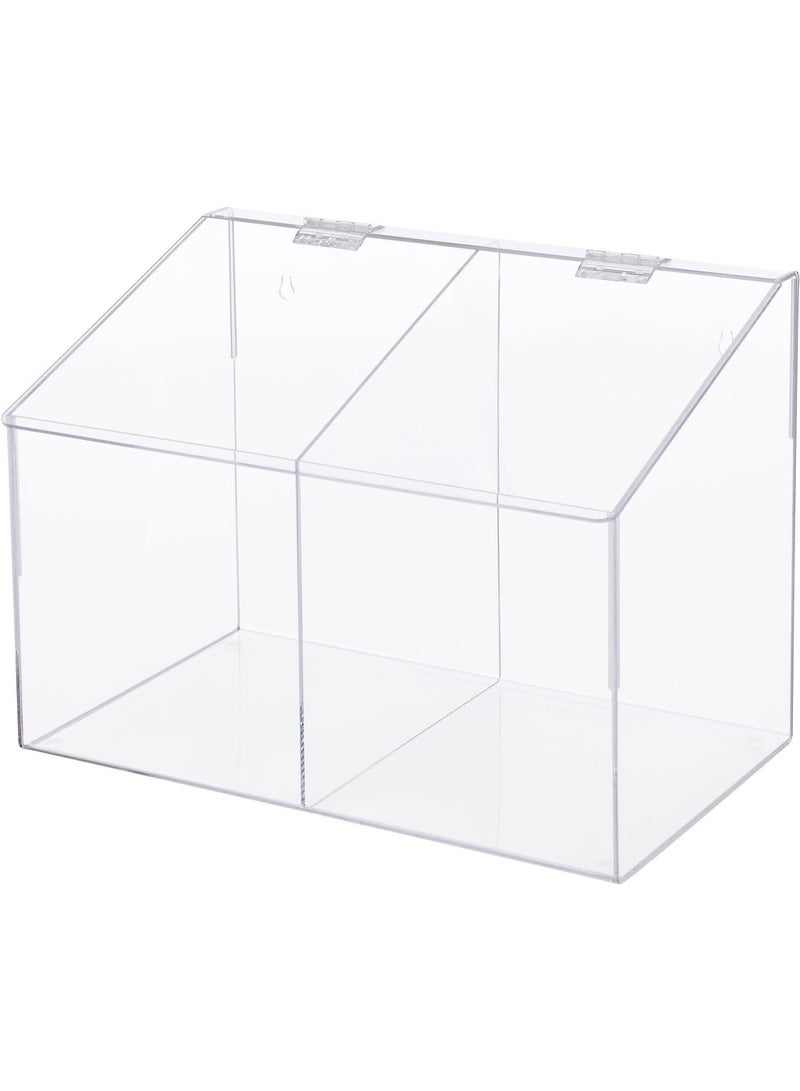 Slasa Acrylic PPE Dispenser – 2 Compartments Clear Safety Equipment Organizer – Wall Mount or Countertop Holder for Gloves, Masks & Sanitizers – (15x9x11 inch) - Image 1