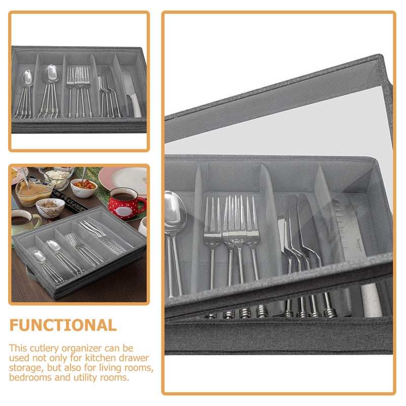 Household Tableware Storage Box with Clear Lid Multi-grid Silverware Cutlery Arrangement Box - Image 2