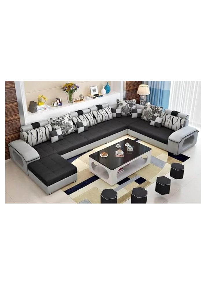 Generic - Silvester U Shape 9 Seater Modern Interchangeable Fabric Sofa Set With 4 Puffy - Image 1