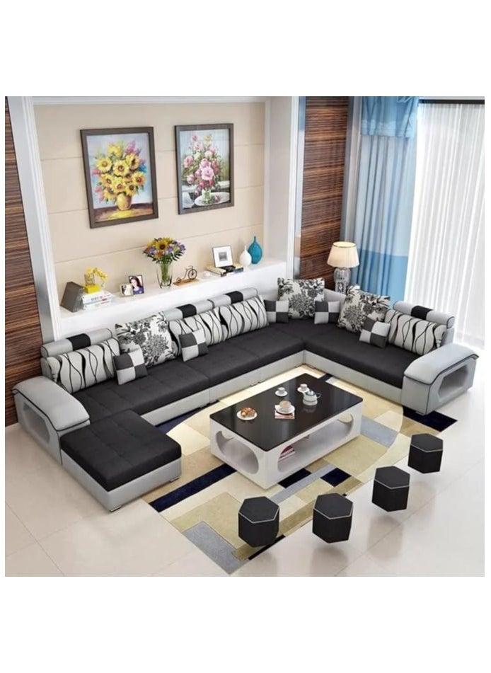 Generic - Silvester U Shape 9 Seater Modern Interchangeable Fabric Sofa Set With 4 Puffy - Image 1