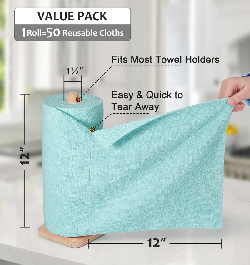 UPSTAR Microfiber Cleaning Cloth  Reusable Paper Towels Rolls  Cleaning Rags for Washing Dishes  Kitchen Bathroom  12x12 inch 50 Packs/Roll  White - Image 3