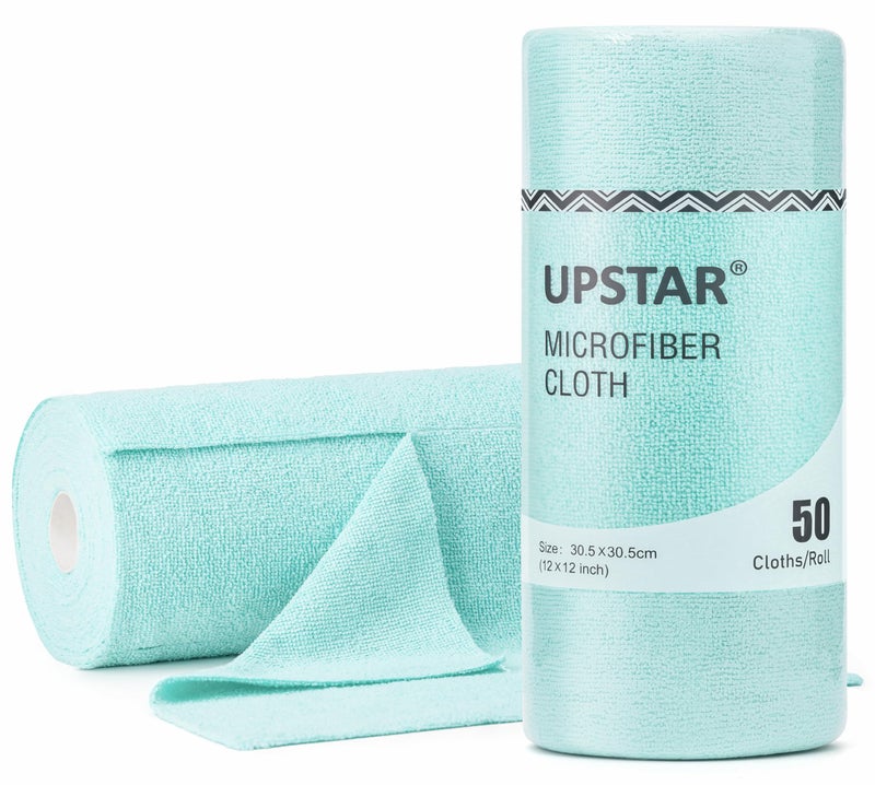 UPSTAR Microfiber Cleaning Cloth  Reusable Paper Towels Rolls  Cleaning Rags for Washing Dishes  Kitchen Bathroom  12x12 inch 50 Packs/Roll  White - Image 1
