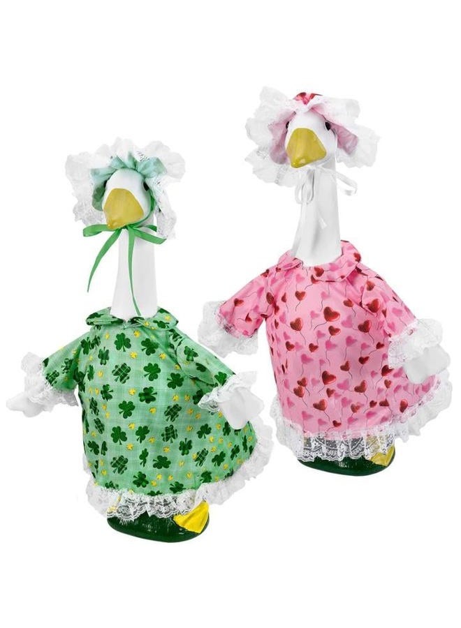 ComfyKit 2 Sets Holiday Porch Goose Outfits for Valentine and St. Patrick,23" Porch Goose Clothes for Patio Yard Lawn Decor - Image 1