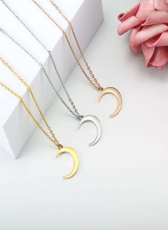 Glimmerst Crescent Moon Necklace, 18K Gold Plated Stainless Steel Crescent Moon Pendant Necklace Delicate Dainty Crescent Necklace for Women - Image 2