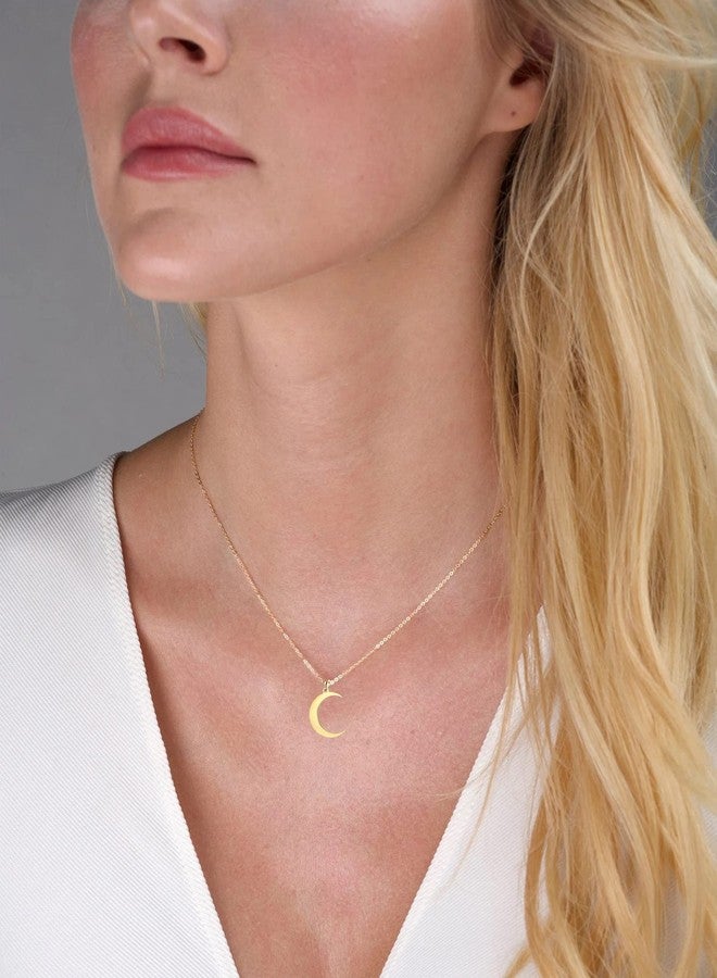 Glimmerst Crescent Moon Necklace, 18K Gold Plated Stainless Steel Crescent Moon Pendant Necklace Delicate Dainty Crescent Necklace for Women - Image 3