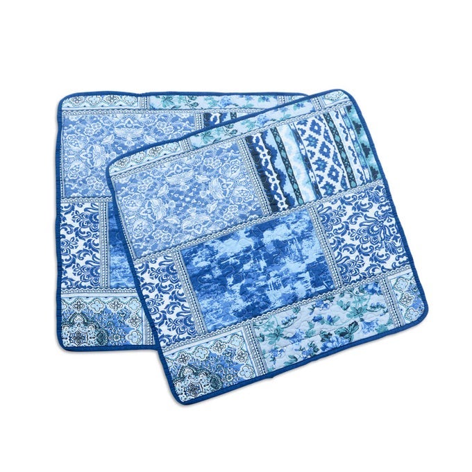 BLUE CLASSIC BOHEMIAN STYLE COTTON THROW PILLOW COVERS 2 PIECES 18X18 INCH