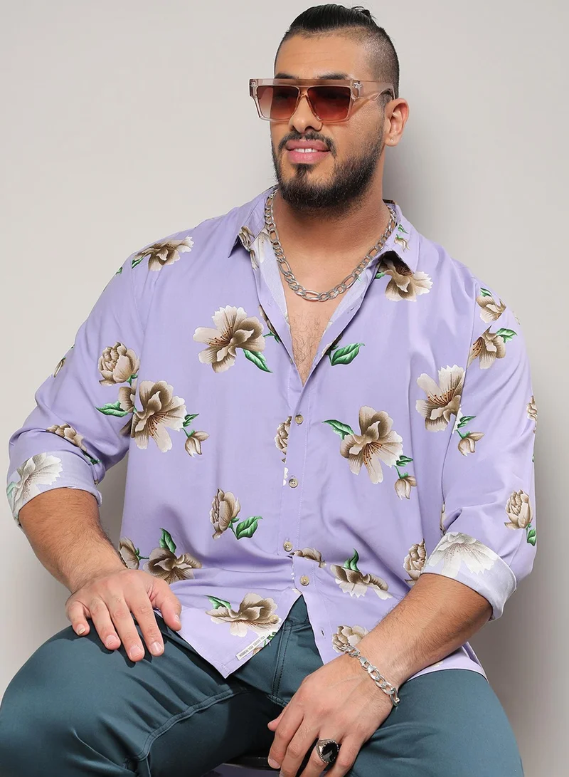 انستافاب بلس قميص رجالي مطبوع باللون اللافندر من إنستافاب بلس للملابس الكاجوال بأكمام طويلة وياقة عادية