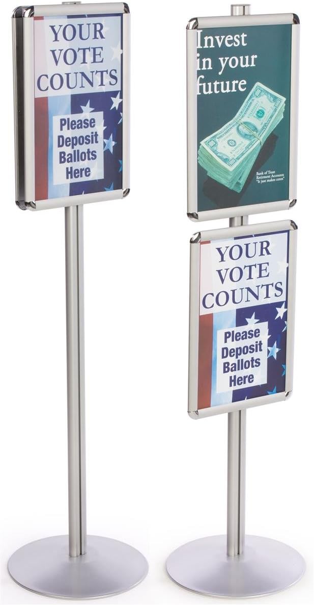 Displays2go Display Stands 14 x 5512 x 14 Inches Silver Finish Aluminum Snap Open Poster Holders QCRND17X2 - Image 1