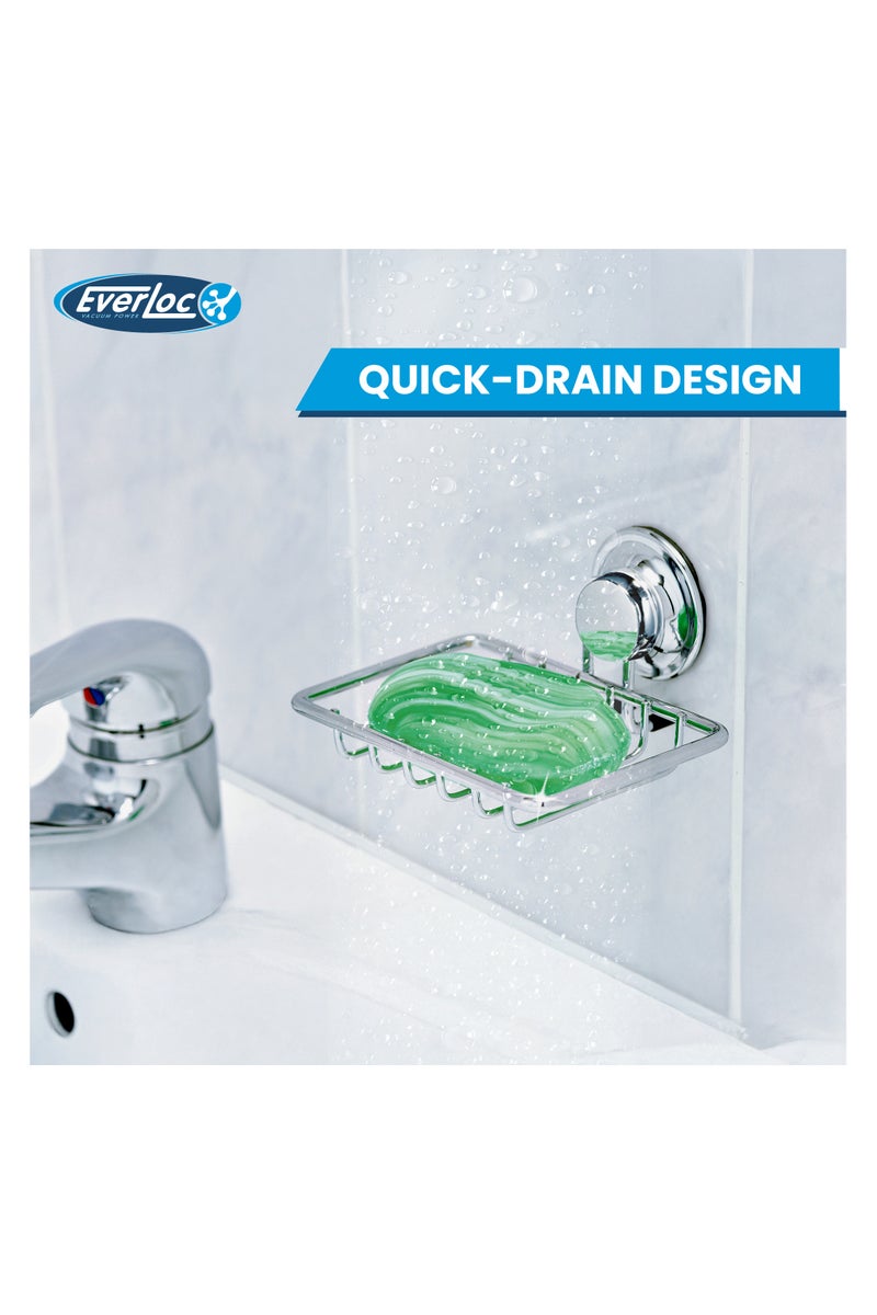 EVERLOC حامل صابون كروم مثبت على الحائط من Everloc، حامل قالب صابون مع تصميم تصريف، حامل إسفنجة الحوض، طبق صابون، مقاوم للصدأ ومقاوم للماء، سهل التركيب، بدون حفر، EVL-10200  - Image 5