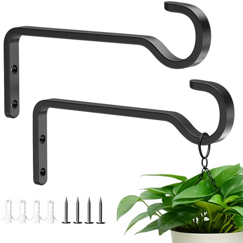 saffruff 6 Inch 2 Pack Heavy Duty Outdoor Plant Hangers for Hanging Baskets, Iron Plant Brackets for Hanging Plants Outside, Metal Plant Hooks Plant Wall Hooks for Hanging Lantern, Bird Feeder - Image 1