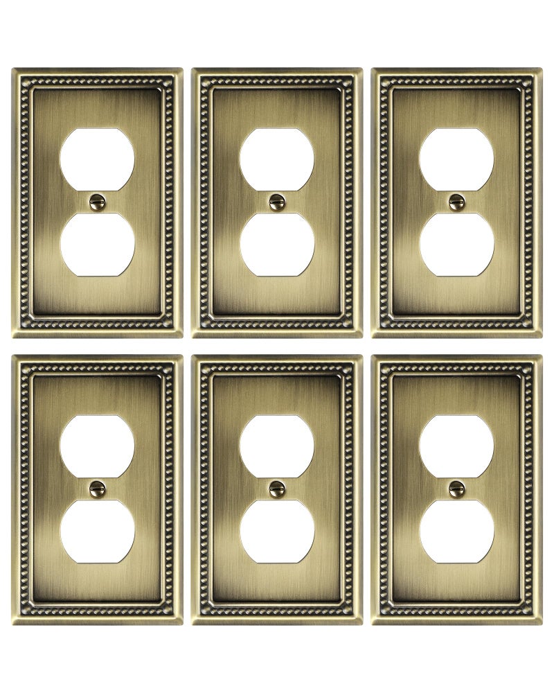 TREEWELL 6-Pack Duplex Outlet Cover Plate, Antique Brass Metal Wall Plates for Electrical Outlets, 1 Gang Receptacle Cover, Pearls Decorative Switch Plates and Outlet Covers - Image 1