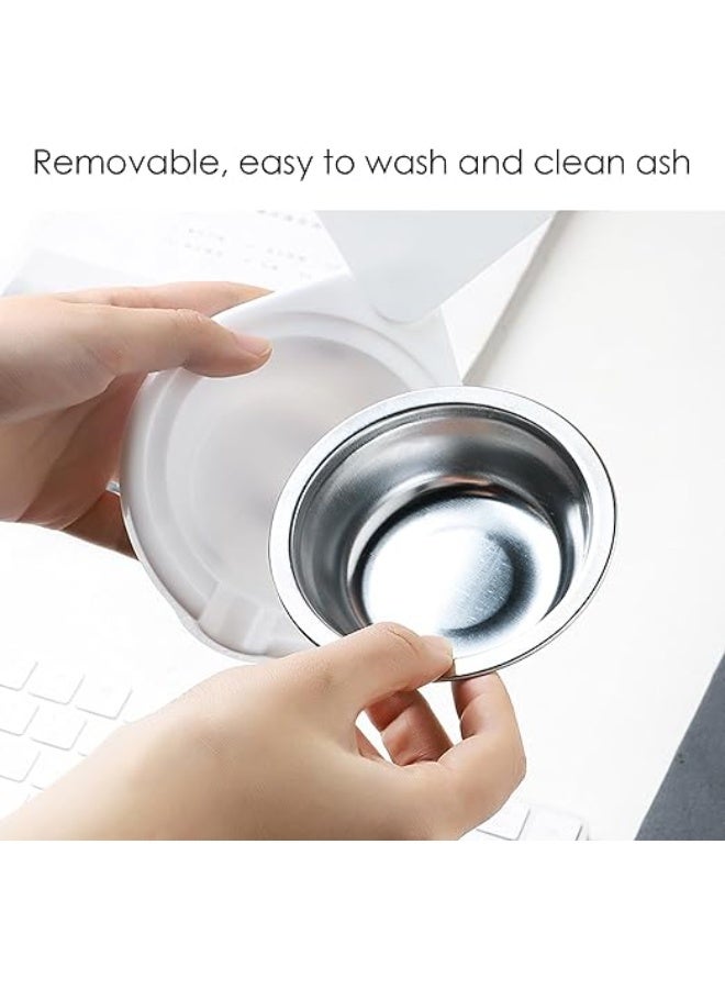 Ashtrays for Smokers, Stainless Steel Hidden Ashtray with Cover, Windproof Ash Trays for Indoor Under Home Office Desk (White) - Image 4