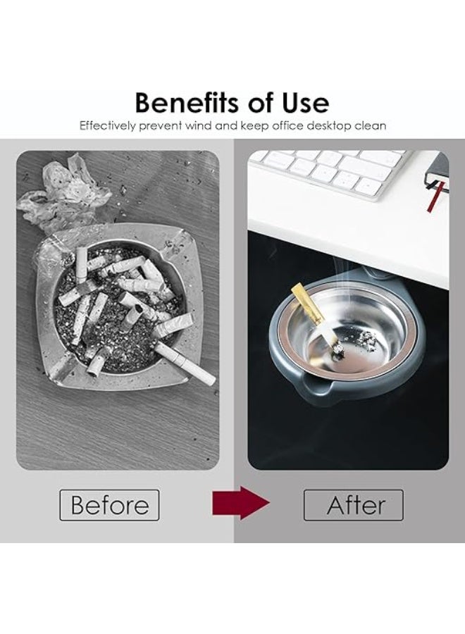 Ashtrays for Smokers, Stainless Steel Hidden Ashtray with Cover, Windproof Ash Trays for Indoor Under Home Office Desk (White) - Image 5