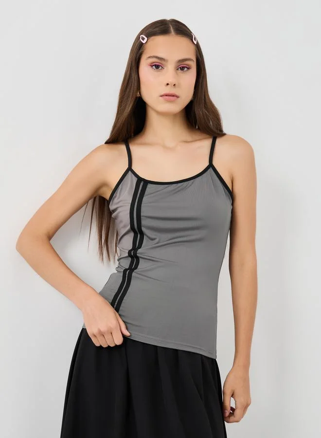 Take Two Take Two Striped Contrast Trim Strappy Cami Top