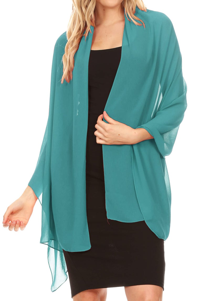 Sakkas 18225 - Jona Women Soft Sheer Chiffon Bridal Wedding Evening Scarf Shawl Wrap Stole - Teal - 7029 - Image 1
