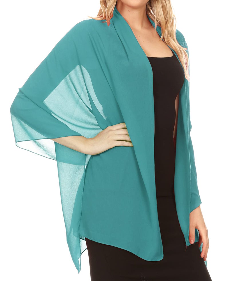 Sakkas 18225 - Jona Women Soft Sheer Chiffon Bridal Wedding Evening Scarf Shawl Wrap Stole - Teal - 7029 - Image 3