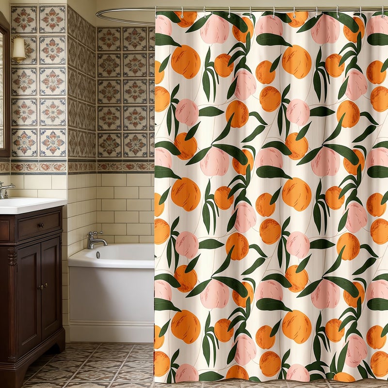 1pc Pure Polyester Digital Print Peach Shower Curtain Decorative With 12 Plastic Hooks 72 W X 96 H - Image 2