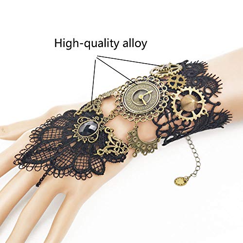 Juland Fingerless Gloves Gothic Floral Lace Steampunk Wristband Clock Vintage Gear Gloves Bridal Bracelet Rhinestone Ring Set - 1 Pair -S392 - Image 2