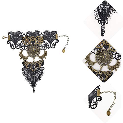 Juland Fingerless Gloves Gothic Floral Lace Steampunk Wristband Clock Vintage Gear Gloves Bridal Bracelet Rhinestone Ring Set - 1 Pair -S392 - Image 3