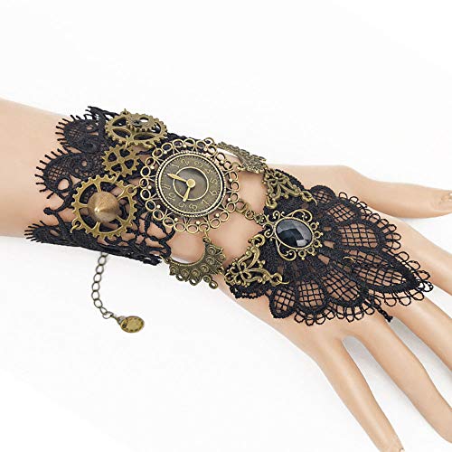 Juland Fingerless Gloves Gothic Floral Lace Steampunk Wristband Clock Vintage Gear Gloves Bridal Bracelet Rhinestone Ring Set - 1 Pair -S392 - Image 5