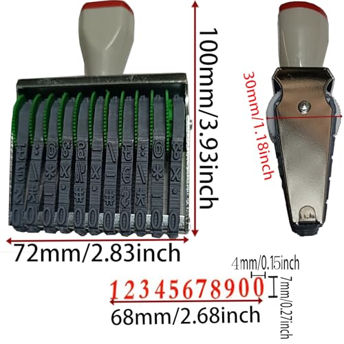 ZENG 11 Line Changeable Numbers 0-9 & Symbol Rubber Stamp, Fit for Date,Business Office & School Supplies, Imprint Size 68 x 7 mm, Multicolor - Image 2