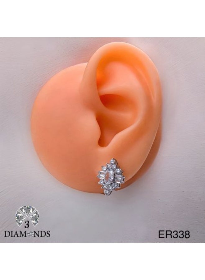 Platinum & Rhodium Plated Stud Earrings with Cubic Zirconia Cluster Design