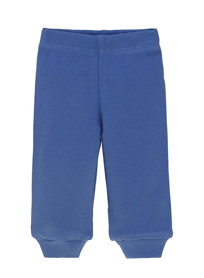 Lilax Baby Boy Outfit Pant Set, Solid Ribbed Knit Toddler Pullover Sweater & Pants Set (6-9 Months, Blue) - Image 3