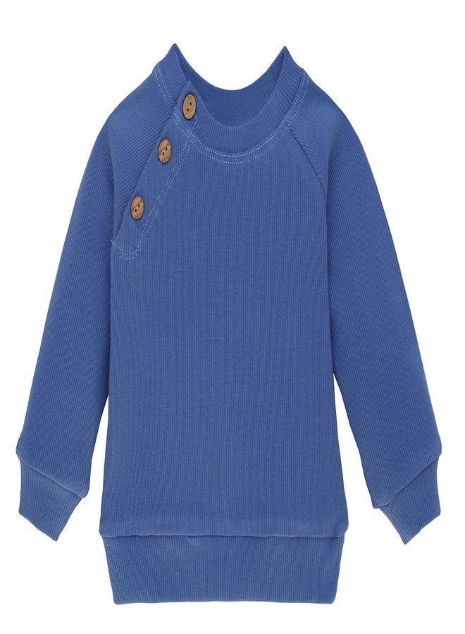 Lilax Baby Boy Outfit Pant Set, Solid Ribbed Knit Toddler Pullover Sweater & Pants Set (6-9 Months, Blue) - Image 2