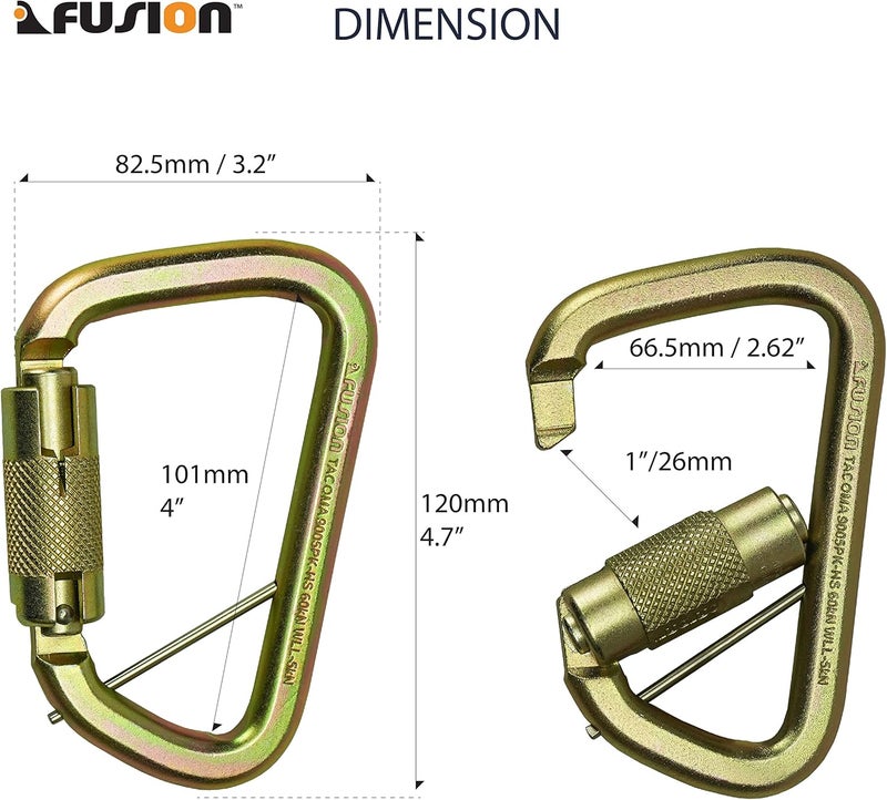 FUSION Climb Tacoma Steel High Strength Auto Lock Modified D-Shaped Steel Carabiner, Steel Clip - Image 2