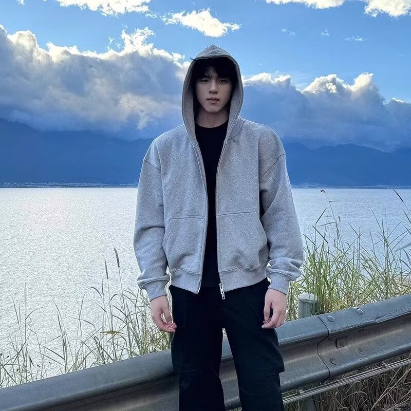 American Style Sweater Jacket Mens Autumn and Winter Fashionable Brand Loose 2024 New Autumn Hooded Double Head Zipper Cardigan Clothes Y36 black - Image 4