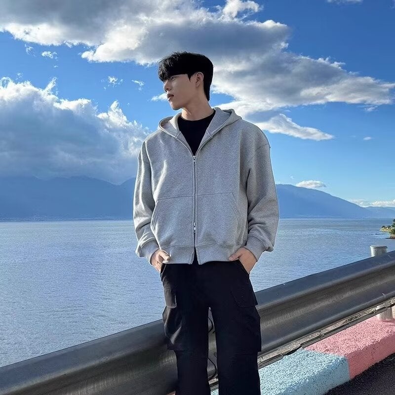 American Style Sweater Jacket Mens Autumn and Winter Fashionable Brand Loose 2024 New Autumn Hooded Double Head Zipper Cardigan Clothes Y36 black - Image 2